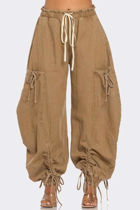 Urban Chic Drawstring Denim Cargo Pants (Happy Size)