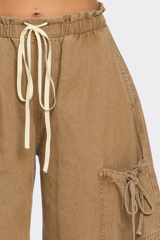 Urban Chic Drawstring Denim Cargo Pants (Happy Size)