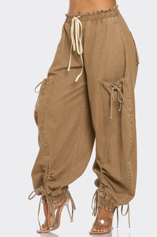 Urban Chic Drawstring Denim Cargo Pants (Happy Size)
