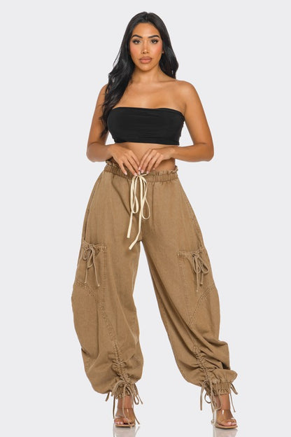 Urban Chic Drawstring Denim Cargo Pants (Happy Size)