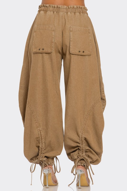 Urban Chic Drawstring Denim Cargo Pants (Happy Size)
