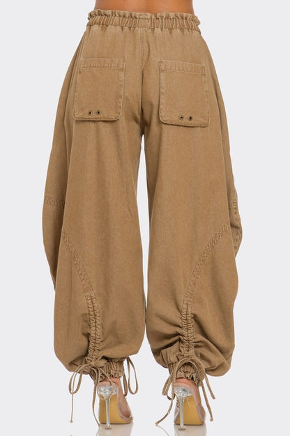 Urban Chic Drawstring Denim Cargo Pants (Happy Size)