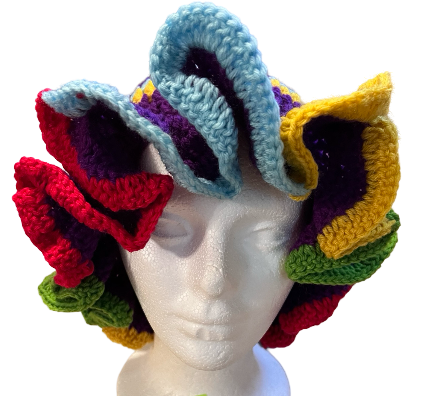 Multi color ruffle crochet hat