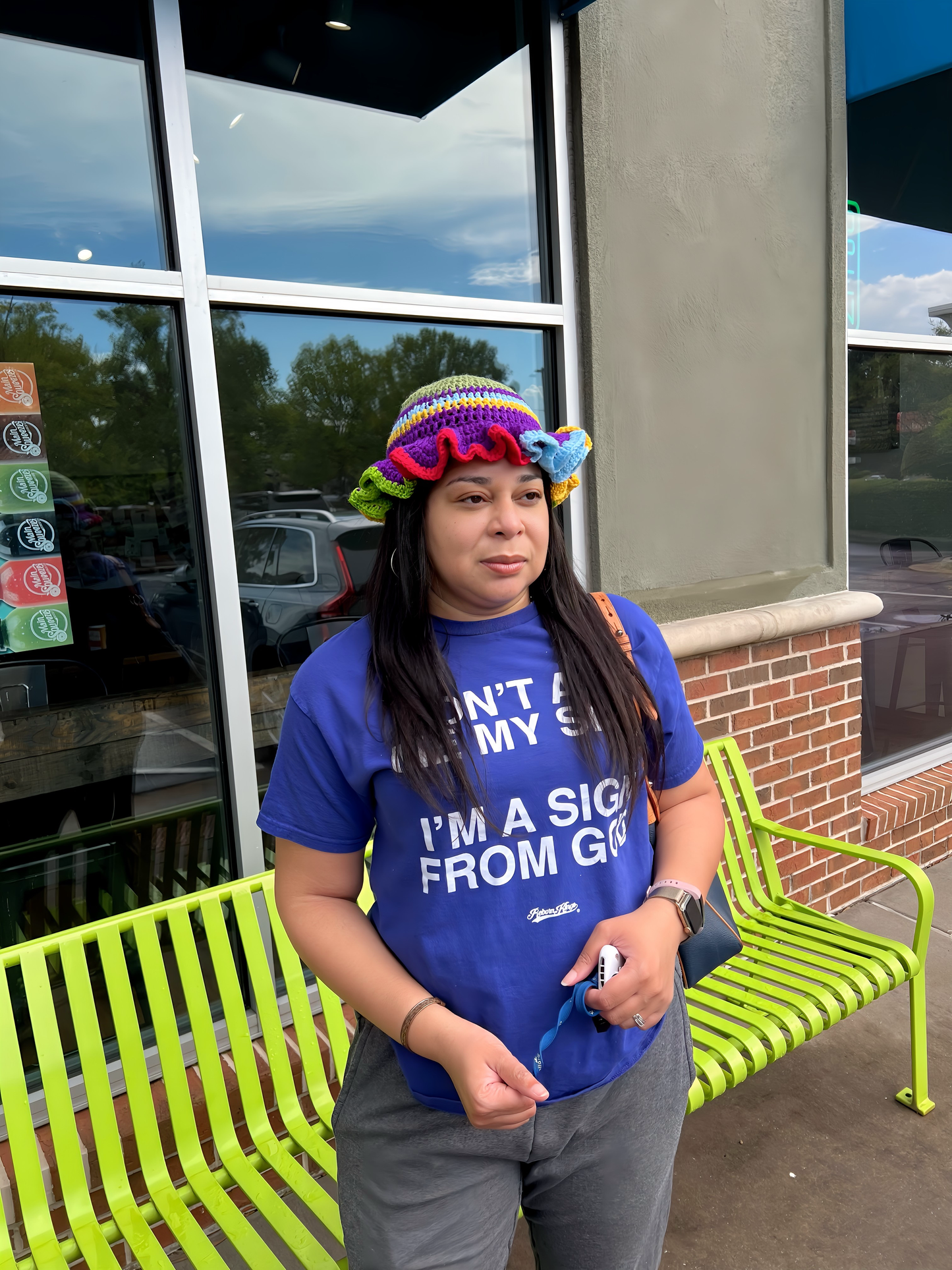 Multi color ruffle crochet hat