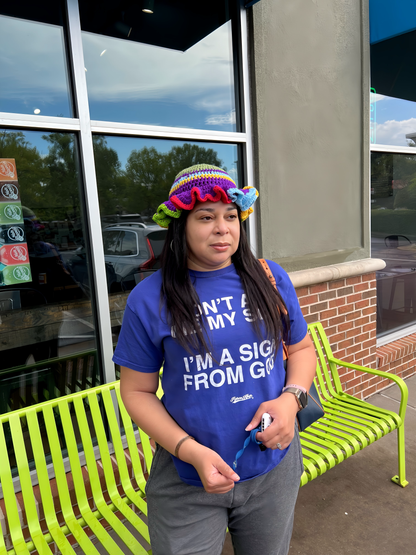 Multi color ruffle crochet hat