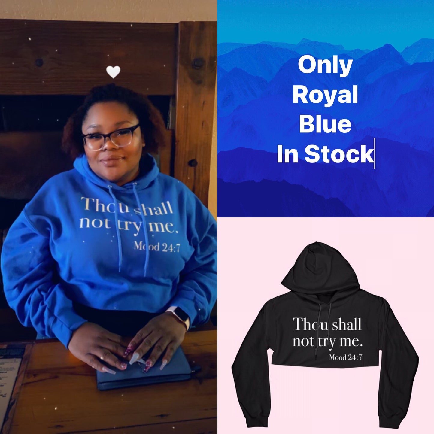 'Thou shall not try me" Cropped Hoodie- Blue (HP)