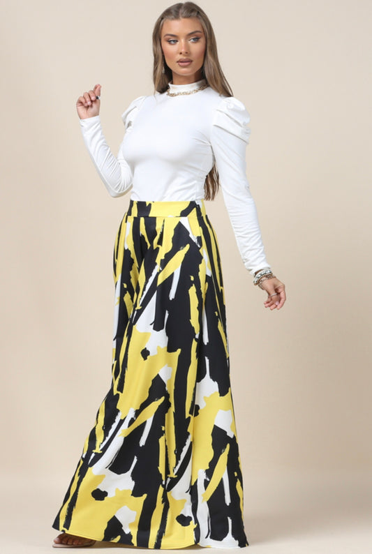 chic palazzo wide leg pants mustard yellow stylish chic boutique work attire modest yellow