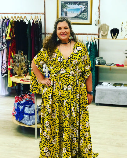 cheetah print plus size maxi dress yellow